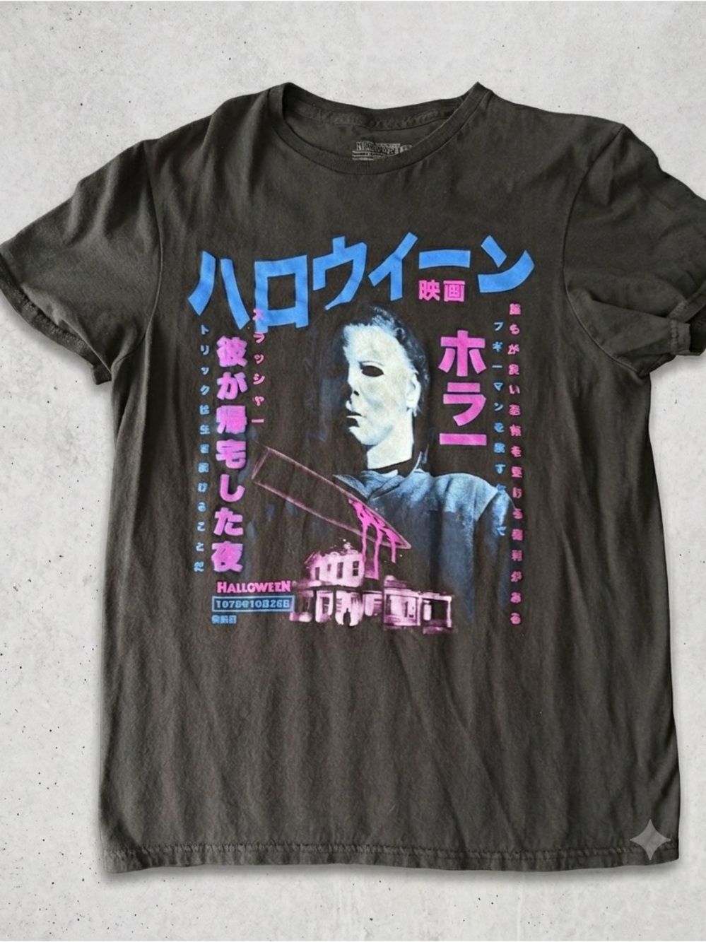Vintage-Inspired Black Graphic Halloween Michael Myers Horror Tee